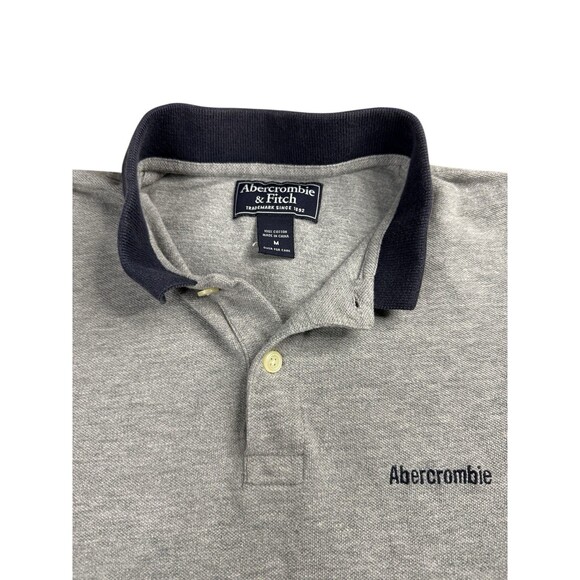 Vintage Abercrombie & Fitch Men’s Gray Navy Polo Embroidered Logo Hi Low Hem Y2K - Picture 3 of 6